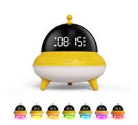 BEAVERLAB Despertador infantil con forma de OVNI y luz nocturna LED de 7 colores, despertador para Niña 15 días de duración de la batería, 0 dB de silencio para dormitorio, lámpara de noche USB