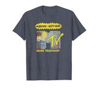 Beavis and Butt-Head Rocker Filled MTV Logo Camiseta, Hombre, Azul Jaspeado, M