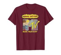 Beavis and Butt-Head Rocker Filled MTV Logo Camiseta, Hombre, Granate, M