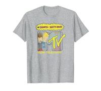Beavis and Butt-Head Rocker Filled MTV Logo Camiseta, Hombre, Gris Jaspeado, L