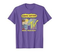 Beavis and Butt-Head Rocker Filled MTV Logo Camiseta, Hombre, Morado Jaspeado, L