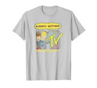 Beavis and Butt-Head Rocker Filled MTV Logo Camiseta, Hombre, Plata, M