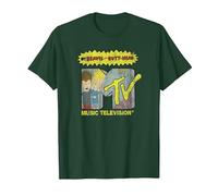Beavis and Butt-Head Rocker Filled MTV Logo Camiseta, Hombre, Verde Bosque, M