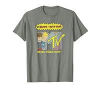 Beavis and Butt-Head Rocker Filled MTV Logo Camiseta, Hombre, Verde Militar Jaspeado, L