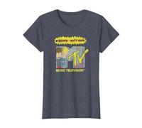 Beavis and Butt-Head Rocker Filled MTV Logo Camiseta, Mujer, Azul Jaspeado, XS