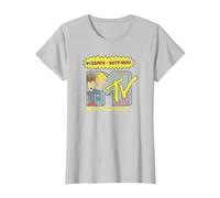 Beavis and Butt-Head Rocker Filled MTV Logo Camiseta, Mujer, Plata, M