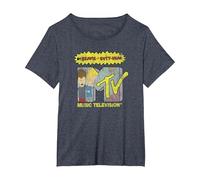 Beavis and Butt-Head Rocker Filled MTV Logo Camiseta, Mujer Tallas Grandes, Azul Jaspeado, 5XL Grande