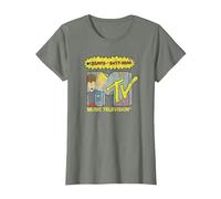 Beavis and Butt-Head Rocker Filled MTV Logo Camiseta, Mujer, Verde Militar Jaspeado, XS