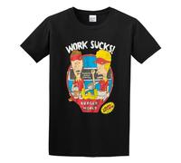 Beavis & Butt Head Work Sucks Unisex 100% Cotton Short-Sleeve T-Shirts Black XL