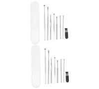 Beavorty 2 Juegos Cucharas para Oídos Inoxidable con Cepillo Negro y Estuche Herramientas de Limpieza de Cerumen Diseño y Rotatorio para Limpieza Efectiva