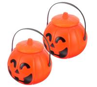 Beavorty 2 Piezas Cubo de Dulces de Halloween con Tapa Segura y Diseño Festivo de Calabaza Naranja, Material Pp, Adecuado para Pedir Dulces y Reuniones Familiares