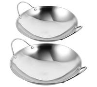 Beavorty 2 Piezas Wok de Acero Inoxidable Hogar Alta Tolerancia a Temperaturas, Diseño Redondo y Ligero Adecuado para Cocinar al Aire Libre Cocina Doméstica