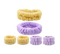 Beavorty 2juegos Diademas y Muñequeras Deportivas de Coral Lavado Facial Diadema Esponjosa para Mujeres Conjunto de Spa Cuidado Piel Baño
