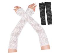 Beavorty 2pares Brazaletes De Encaje Blancos Para Mujer De Mangas Largas Estampado Floral Accesorios Elegantes Para Bodas Fiestas De Té Cubren Los Brazos