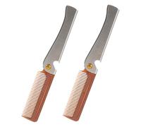 Beavorty 2piezas Peine Plegable Portátil de Acero Inoxidable Peine de Bolsillo de Dientes Finos para Bigote Abridor de Botellas para Cuidado de Barba y Peinado de Hombre