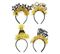 Beavorty 4 Diademas de Feliz Año Nuevo: Diadema Brillante para La Víspera de Año Nuevo 2026, Ideal para Fiestas Y Decoración Navideña.
