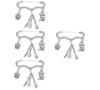Beavorty 4 Piezas broche para hornear fiesta alfiler Horneando suministros para hornear pequeño oro broche pin para mujer moda broche de chef Jewelry for women Aleación de zinc Plata