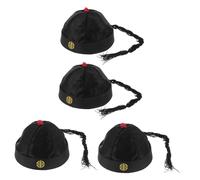 Beavorty 4 Piezas Sombreros Chino Qing Dinastía con Bordado Mano Gorras para Disfraz de Accesorios Tradicionales para Cosplay y Actuación Adulta Nylon Duradero Negro