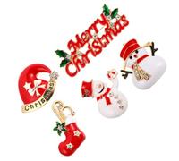 Beavorty 5 Piezas Broche Navideño, Pin de Pecho Navideño de Aleación Rojo, Diseño Calcetín, Campana, Muñeco Invernal y Árbol de Navidad para Uso en Navidad y Fiestas Navideñas