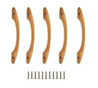 Beavorty 5 Pomos de Madera de Haya para Puertas y Cajones, 116 Mm de Distancia entre Orificios, Color Café, 5 Piezas 10 Tornillos de 4x25 Mm, Tiradores Rústicos para Muebles y Armarios