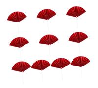 Beavorty Adornos para Tartas No Comestibles de Papel Rojo, Juego de 10 Piezas Palillos en Forma de Abanico para Decoración de Pasteles de Cumpleaños y Fiestas Infantiles