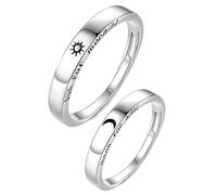 Beavorty Anillos Creativos de Ajustables de Plata, Diseño Abierto de Luna y Estrella, 2 Piezas para Mujer y Hombre, Accesorio Decorativo de Dedo para Aniversario y Obsequio