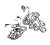 Beavorty Anillos de Tensión para Hilo de Crochet 2 Piezas Anillo Guía de Hilo Ajustable de Aleación Color Plata Antigua con Diseño Pavo Real 3d Accesorios para Manualidades y Tejido