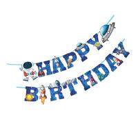 Beavorty Banner de Cumpleaños Espacial Temática de Astronauta, 2 Banderines de Papel No Tóxico, Colores Surtidos para Decoración de Fiestas Infantiles y Suministros para Color Aleatorio