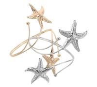 Beavorty Brazalete de Metal Ajustable Parte Superior del Brazo 2 Piezas Dorado y Plateado Diseño Estrella de Mar y Espiral Joyería Náutica para Fiestas de Playa y Vacaciones Tropicales