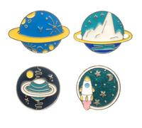 Beavorty Broches Ligeros de Aleación Diseño de Planeta y Estilo Único, Pack de 4 Piezas para Decoración de Ropa y Accesorios de Moda Varios estilos