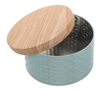 Beavorty Caja Redonda de Hierro Azul para Galletas y Dulces, Contenedor Pequeño Tapa, Organizador Multiusos para Postres y Regalos en Fiestas, Caja Metálica de Almacenamiento