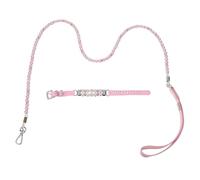 Beavorty Collar Ajustable para Cachorros Pequeños con Perlas y Gemas de Imitación, Correa de Tracción Rosa, Conjunto XS para Paseos, Entrenamiento y Eventos Sociales