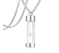 Beavorty Collar Colgante de Urna Reloj de Arena para Cenizas Acero Inoxidable Vidrio Colgante Abierto Unisex Cadena Incluida 60 CM Joyería Conmemorativa para Recuerdos