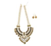 Beavorty Conjunto de Joyas para Mujer con Collar Corto de Cadena Gruesa Dorada y Colgantes de Moneda y Flecos Estilo Vintage Bohemio para Fiestas y Aventuras al Aire Libre