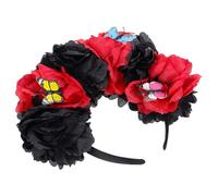 Beavorty diadema color tiara de halloween traje mexicano de flores del dia de muertos disfraz de catrina para niña tocado de diadema de caléndula tela de seda Black