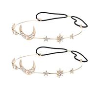 Beavorty Diademas para Mujer en Aleación Dorada 2 Piezas Diseño de Luna y Estrellas Tocados de Gemas de Imitación Elegantes para Bodas y Aniversarios