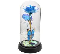 Beavorty Flor Iluminada en Cúpula de Cristal con Rosa Preservada y Decoración Dorada, Lámpara LED de Noche Azul con Caja de Obsequio, Adorno Floral Eterno para Decoración y Regalos