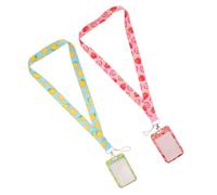 Beavorty Funda para Tarjeta de Estudiante con Cordón Estampado de Frutas, 2 Unidades, Porta Credencial Transparente con Ventana para Escaneo, Protector Portátil para Tarjetas de Autobús