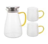 Beavorty Hervidor de Agua Frío de Vidrio Patrón Martillado, Jarra de 1500 Ml Resistente al Calor, Juego de 3 Piezas 2 Tazas para Uso Doméstico y Bebidas Frías