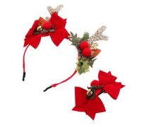 Beavorty Juego de 2 Accesorios Navideños Cabello Diadema de Asta Roja y Pinzas Pelo Lazo Rojo Decoración para Fiestas y Celebraciones