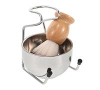 Beavorty Juego de Brocha y Cuenco de Afeitar de Acero Inoxidable para Hombre, Kit de Afeitado Húmedo Brocha de Cerdas de Nylon y Mango de Madera, Tazón para Jabón y Soporte Multifuncional