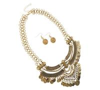 Beavorty Juego de Collar y Pendientes Punk para Mujer Conjunto Babero Vintage con Cadena Gruesa de Metal Dorado Diseño Corto con Borla de Monedas Joyería Llamativa para Celebraciones y