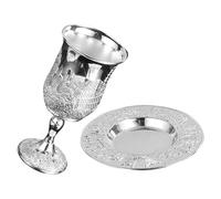 Beavorty Juego de Copa Kiddush de Metal Plateado con Platillo para Shabat y Pésaj, Copa Sagrada de Ofrenda para Festividades Judaicas, Ligera y Versátil para Vino y Licor, 1 Unidad