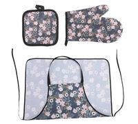 Beavorty Manoplas para Horno Resistentes al Calor, Guantes de Horno y Delantal de Cocina de Poliéster, Set de 3 Piezas Patrón Floral, Aislamiento Térmico para Hornear, Cocinar y Microondas