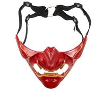 Beavorty Máscara de Media Cara Oni Hannya Samurái Japonesa de Resina Roja para Disfraz Cómodo Fiestas al Aire Libre y Eventos Cosplay