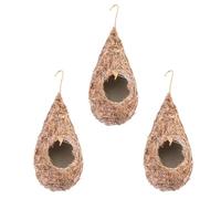 Beavorty Nido de Pájaro de Hierba Artificial Tejido a Mano para Exterior, Casa Colgante Decorativa 3 Piezas, Refugio Natural para Aves en Jardín, Accesorio Resistente al Clima