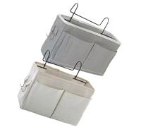 Beavorty Organizador Colgante de Mesita de Noche 2 Piezas, Bolsa de Almacenamiento para Dormitorio, Multifuncional, Gran Capacidad, Tela Resistente en Gris y Beige, Adecuado para Cabecero