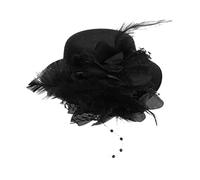 Beavorty pasador de pelo de flor de encaje tapa accesorios para el cabello de la boda felpa pasadores de pelo sombreros de fiesta sombrero horquilla pluma Negro