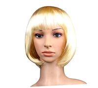 Beavorty Peluca rubia cabello peluca de cosplay afro bob con flequillo de seda de con flequillo bob corta con Dorado