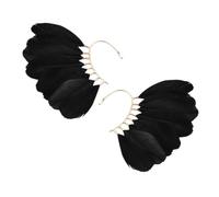 Beavorty Pendientes de Puño para Mujer sin Perforación, Estilo Étnico Plumas Negras, Ligeros y Cómodos, Ideales para Fotografía de Viajes y Uso Diario, 1 Par de Manguitos de Oreja